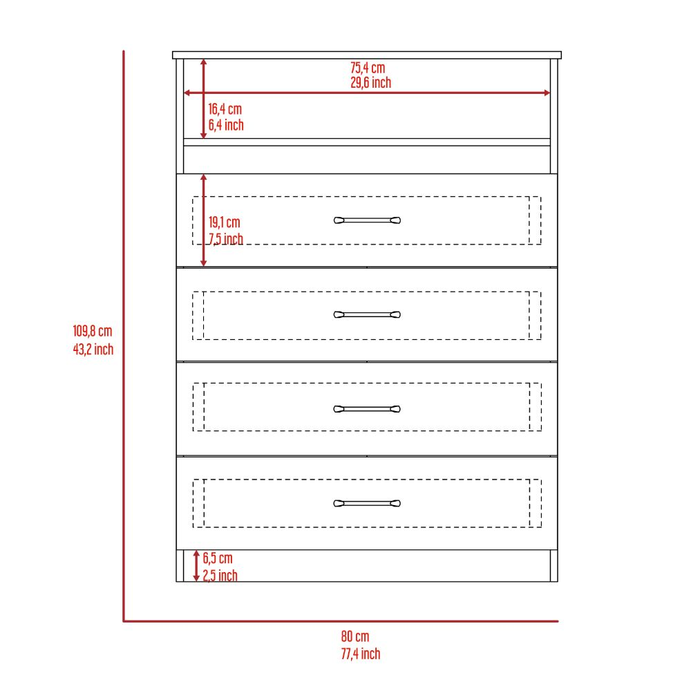 Dresser Atlanta, Four Drawers, White Finish