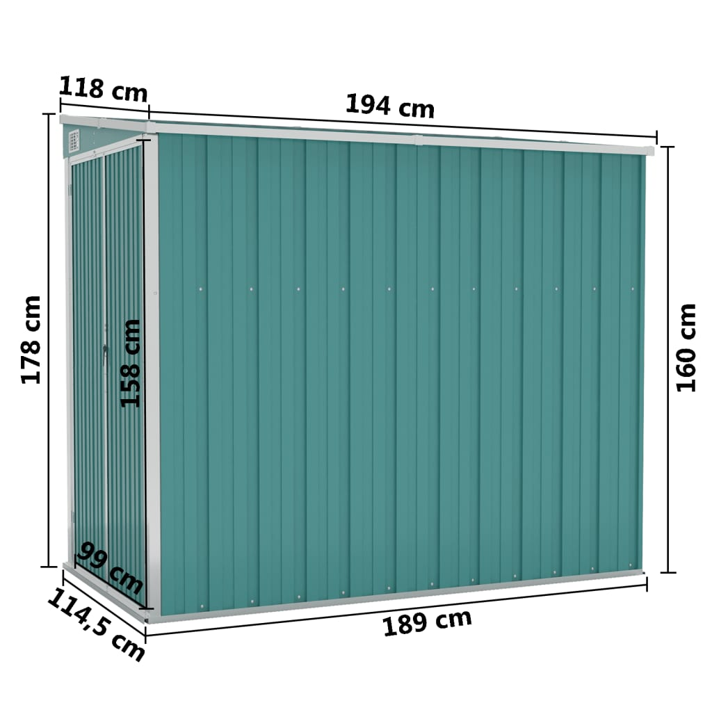 vidaXL Wall-mounted Garden Shed Green 46.5"x76.4"x70.1" Galvanized Steel