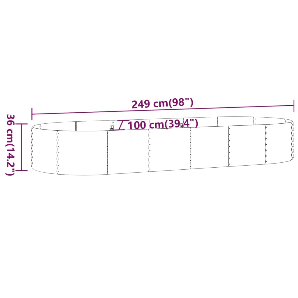 vidaXL Garden Raised Bed Powder-coated Steel 98"x39.4"x14.2" Gray