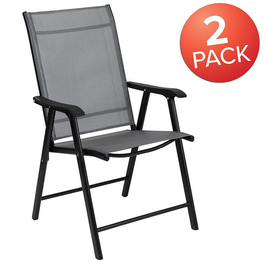 Black Outdoor Folding Patio Sling Chair (2 Pack)