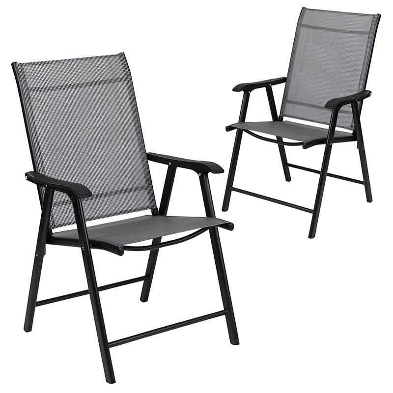 Black Outdoor Folding Patio Sling Chair (2 Pack)