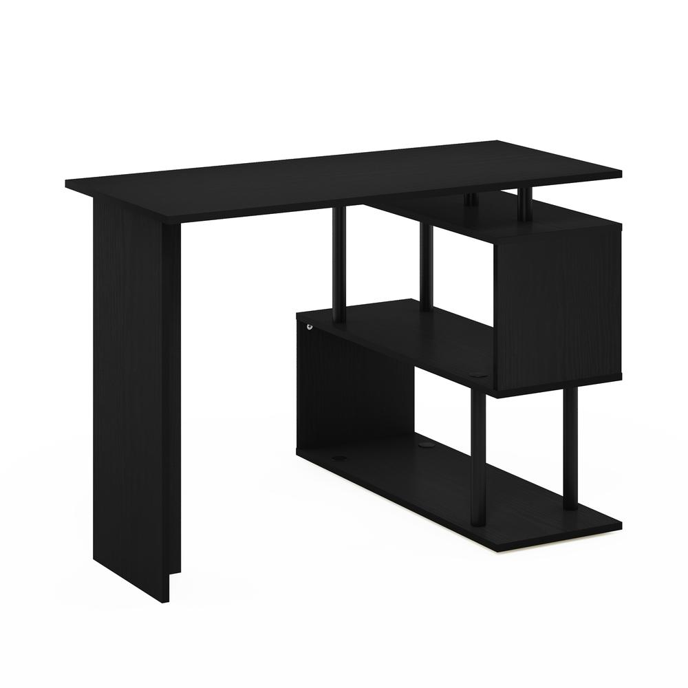 Furinno Moore L-Shape Computer Desk with 3-Tier Shelves, Americano/Black