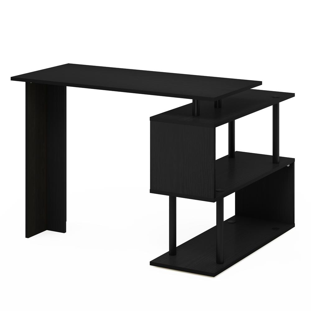 Furinno Moore L-Shape Computer Desk with 3-Tier Shelves, Americano/Black