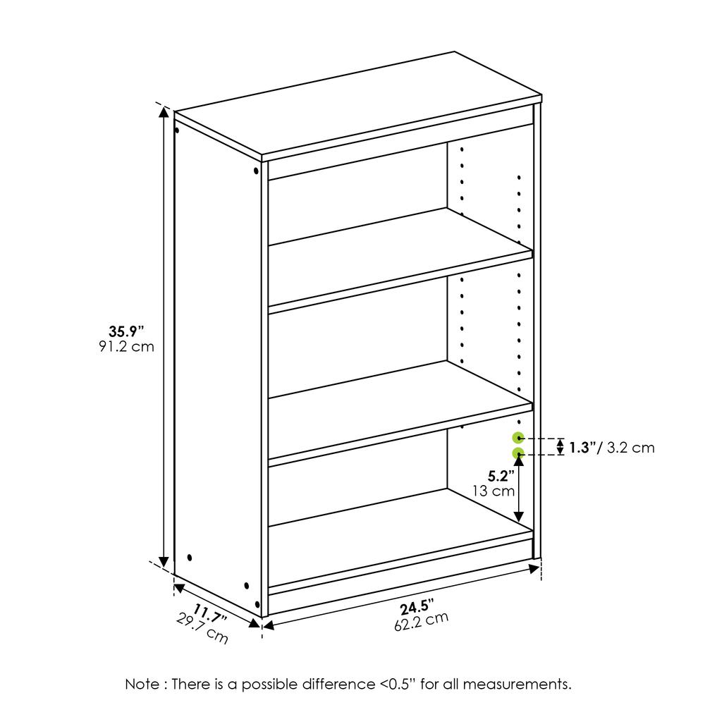 Furinno Gruen 3-Tier Bookcase with Adjustable Shelves, Espresso