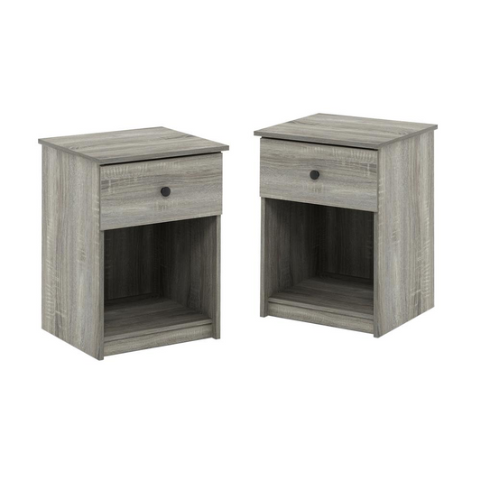 Furinno Lucca Nightstand with One Drawer, Set of 2, French Oak Grey