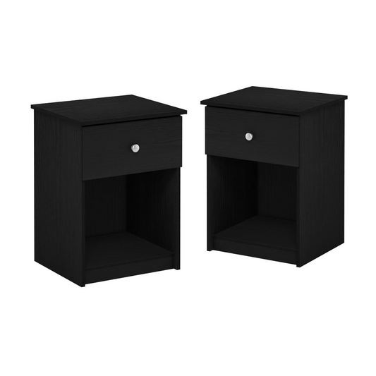 Furinno Lucca Nightstand with One Drawer, Set of 2, Black Oak