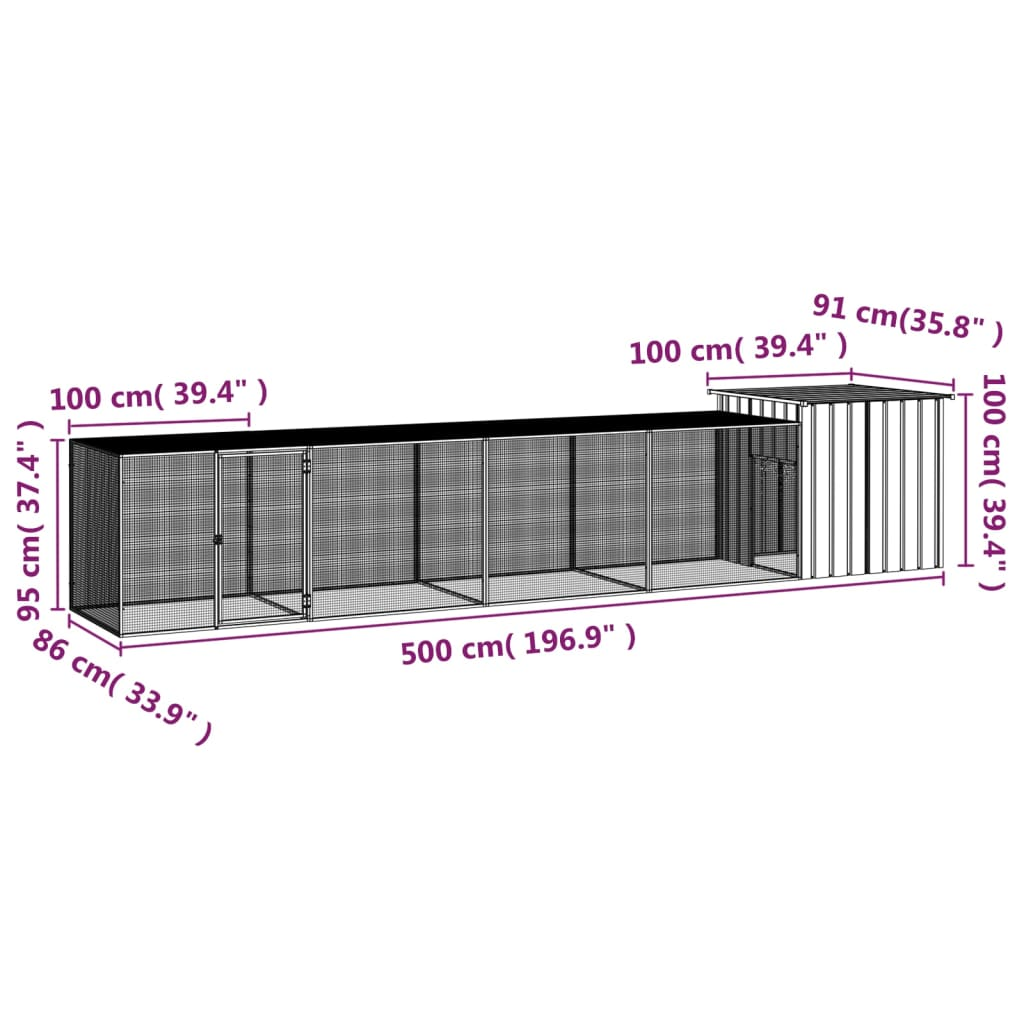 vidaXL Chicken Cage Anthracite 196.9"x35.8"x39.4" Galvanized Steel