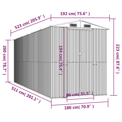 vidaXL Garden Shed Anthracite 75.6"x205.9"x87.8" Galvanized Steel