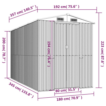 vidaXL Garden Shed Anthracite 75.6"x140.6"x87.8" Galvanized Steel