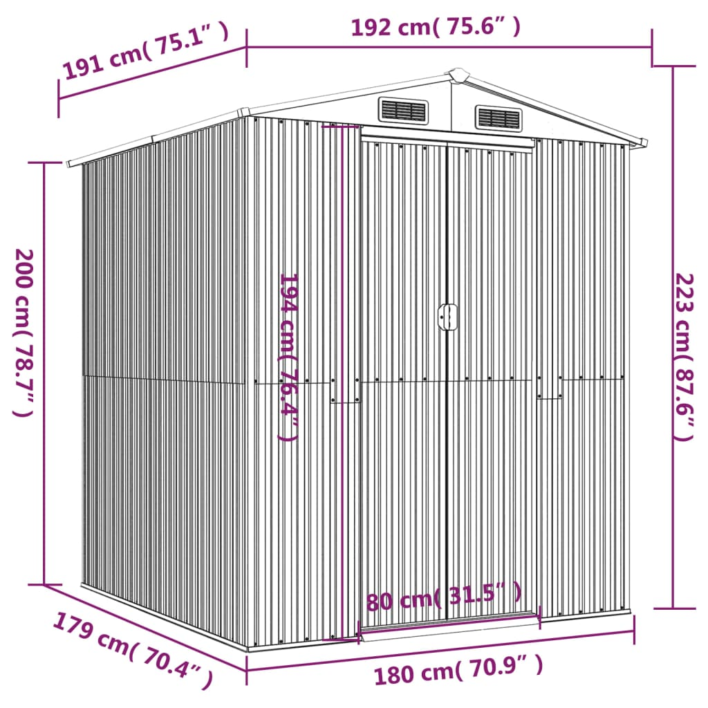 vidaXL Garden Shed Light Gray 75.6"x75.2"x87.8" Galvanized Steel