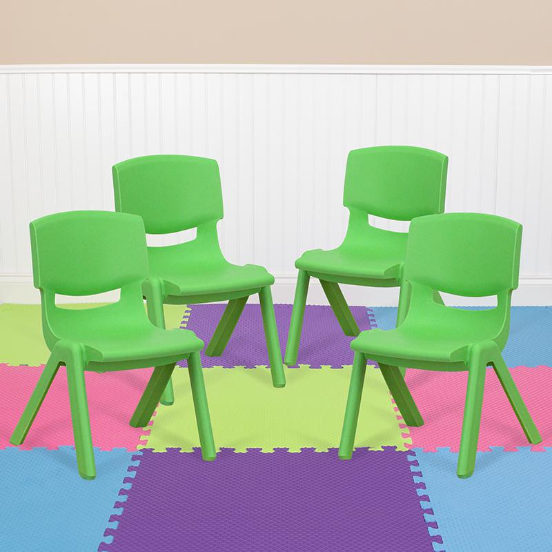 4 Pack Green Plastic Stackable School Chair with 10.5'' Seat Height