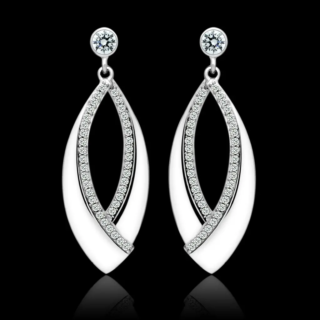 TS054 - Rhodium 925 Sterling Silver Earrings with AAA Grade CZ  in Clear