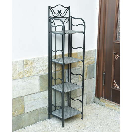 Valencia Resin Wicker/ Steel 4-tier 12-inch Wide Plant Shelf, Grey