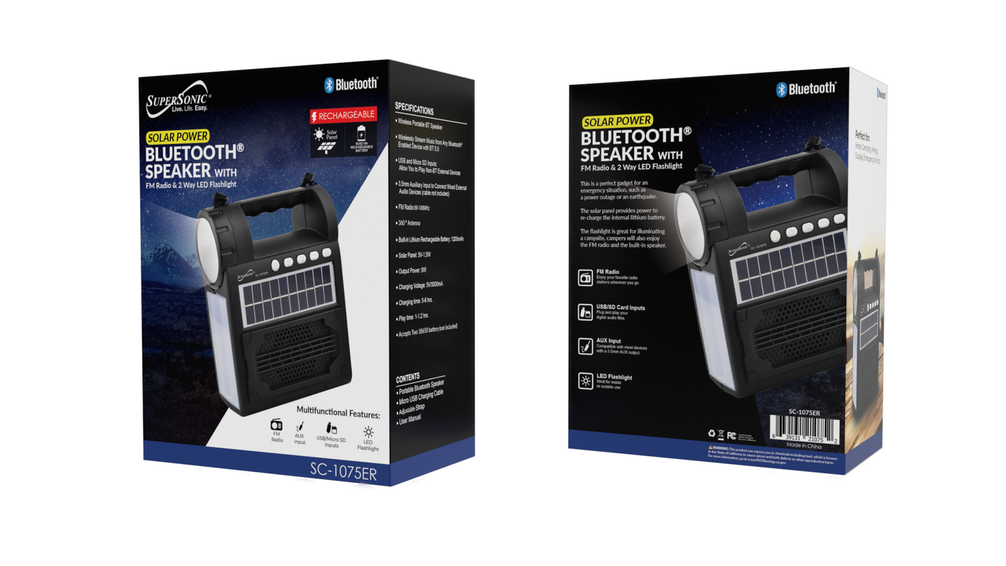 Supersonic Solar Power Speaker with FM Radio / Flashlight / Lantern