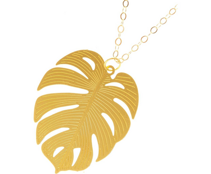 Gemshine necklace with monstera. Tropical leaf pendant in high quality workmanship in silver, gold plated or rose. Quality jewelry Made in Spain, metal color:silver gold plated.