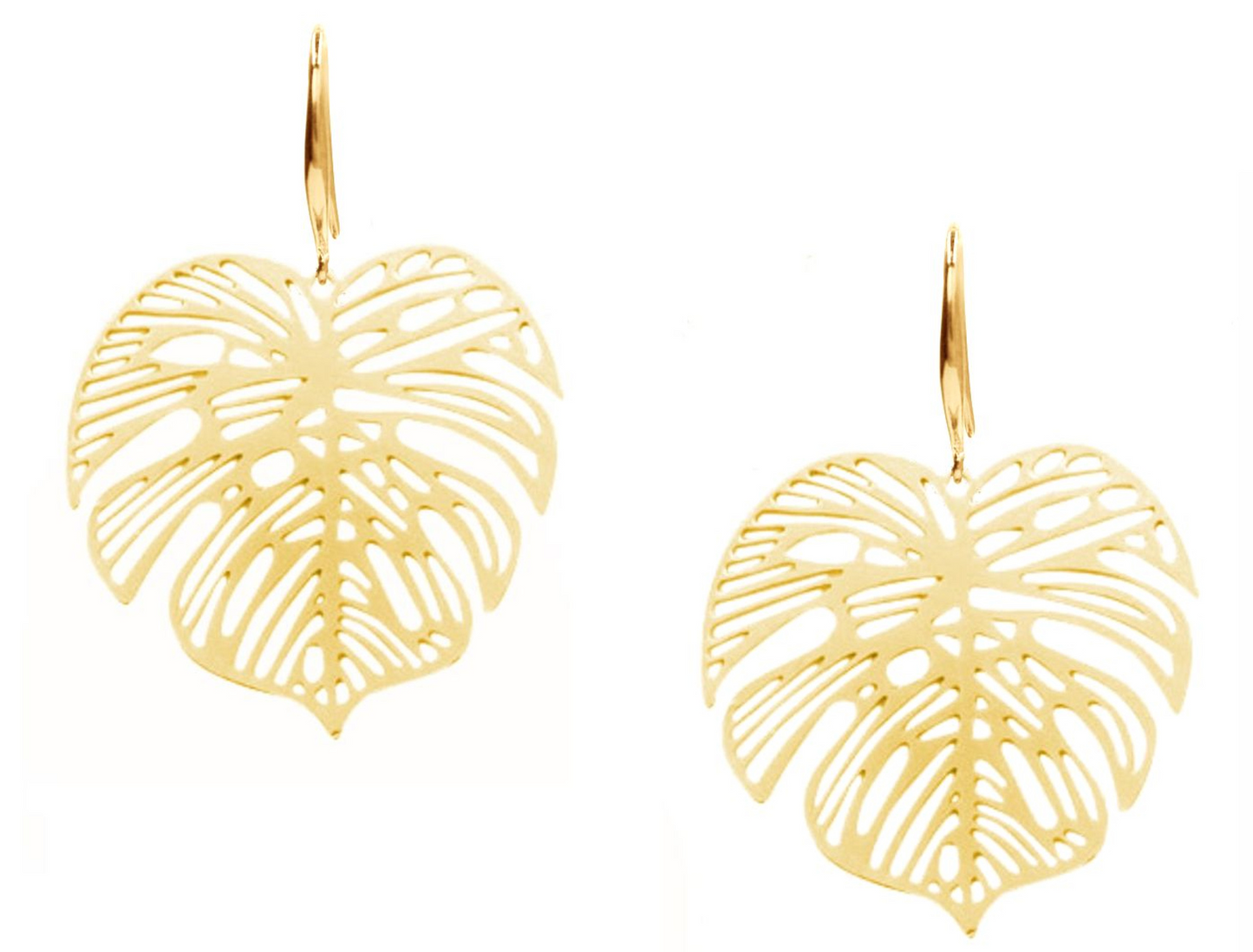 Gemshine earrings with monstera, tropical leaf pendant in high quality workmanship in silver, gold plated or rose. Quality jewelry Made in Spain, Color:silver gold plated