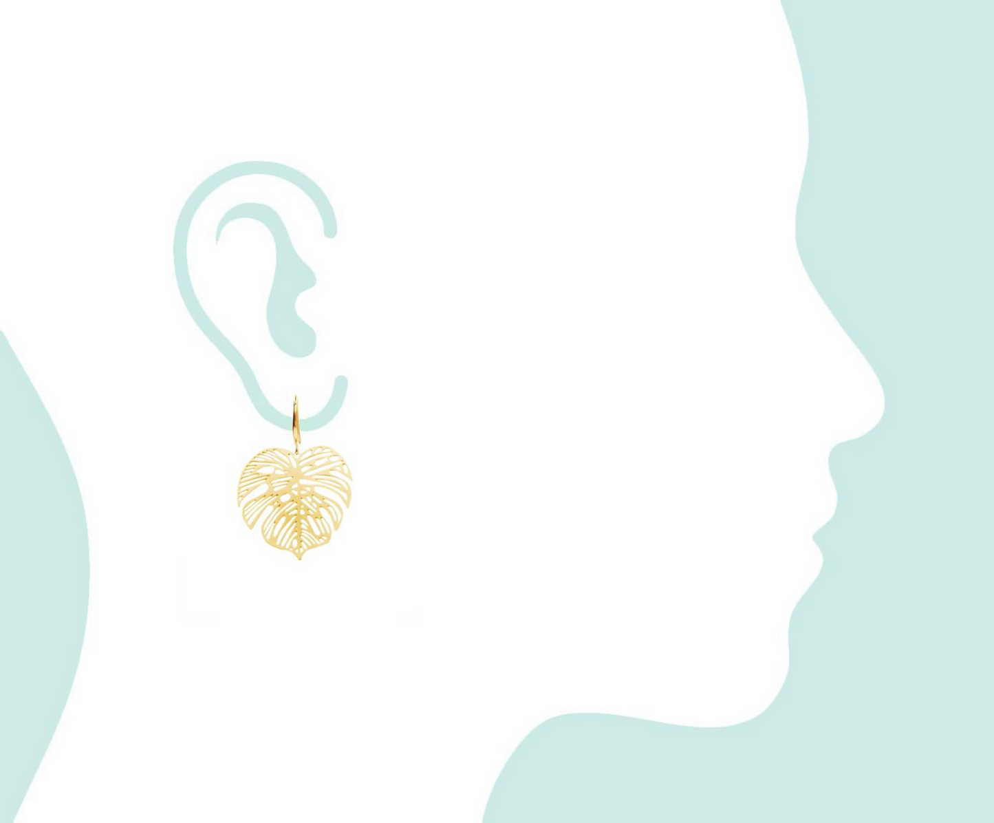 Gemshine earrings with monstera, tropical leaf pendant in high quality workmanship in silver, gold plated or rose. Quality jewelry Made in Spain, Color:silver gold plated