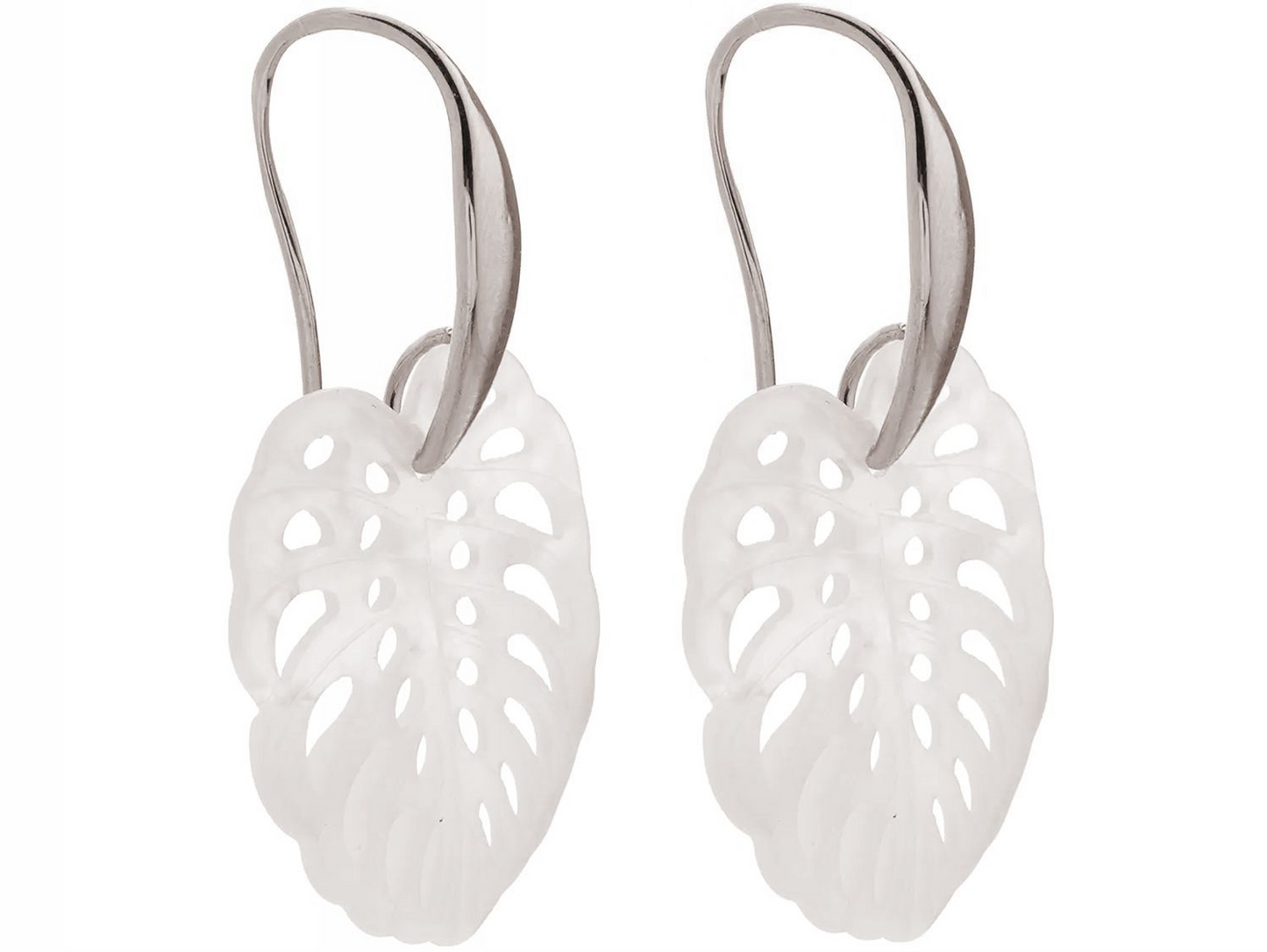 Gemshine earrings with tropical leaf pendant. White mother of pearl in high quality finish in silver or gold plated. Quality jewelry Made in Spain, Color:Silver