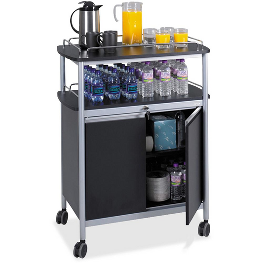 Mobile Beverage Cart, Plastic, 4 Shelves, 33.5" x 21.75" x 43", Black