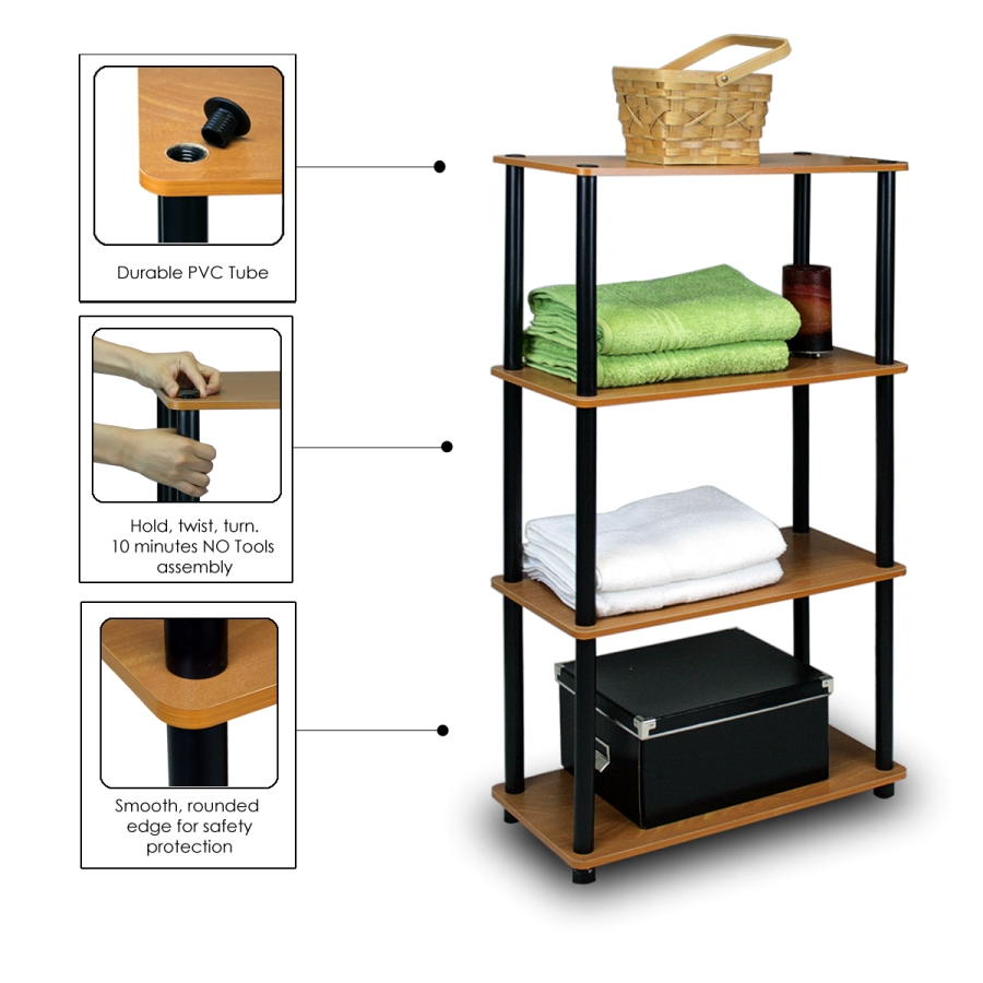 Turn-N-Tube 4-Tier Multipurpose Shelf Display Rack, Light Cherry/Black