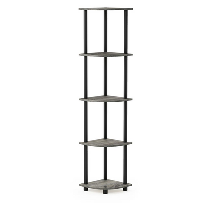 Furinno 99811 Turn-N-Tube 5 Tier Corner Display Rack Multipurpose Shelving Unit, French Oak Grey/Black