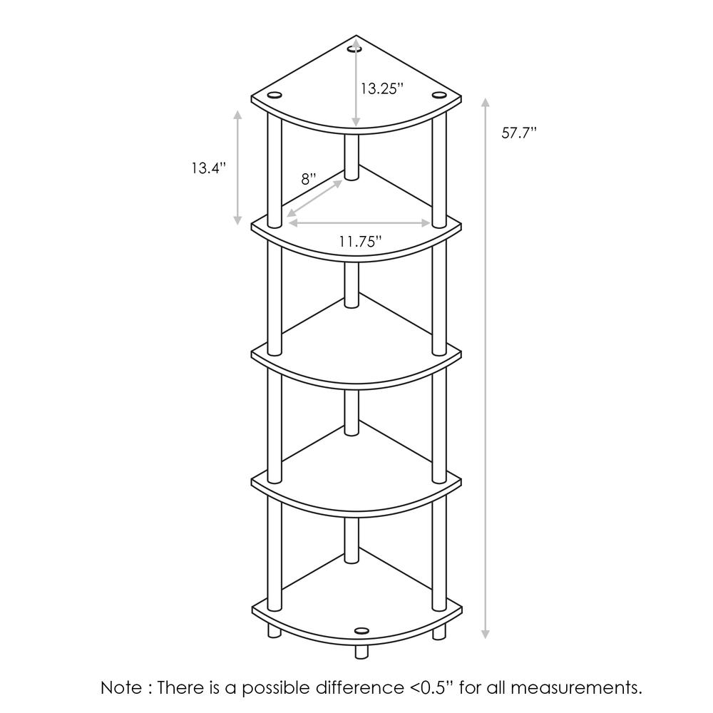 Furinno 99811 Turn-N-Tube 5 Tier Corner Display Rack Multipurpose Shelving Unit, French Oak Grey/Black