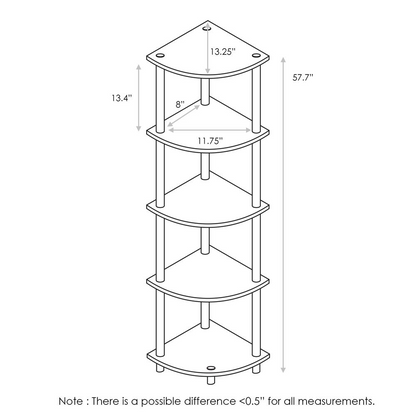 Furinno 99811 Turn-N-Tube 5 Tier Corner Display Rack Multipurpose Shelving Unit, French Oak Grey/Black