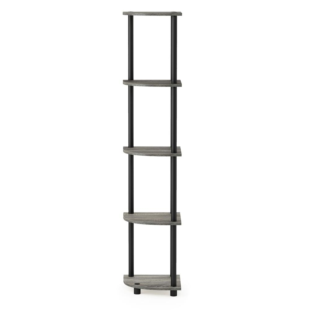 Furinno 99811 Turn-N-Tube 5 Tier Corner Display Rack Multipurpose Shelving Unit, French Oak Grey/Black