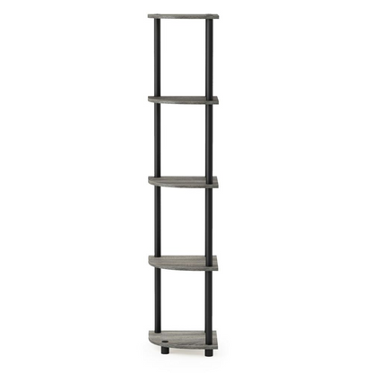 Furinno 99811 Turn-N-Tube 5 Tier Corner Display Rack Multipurpose Shelving Unit, French Oak Grey/Black