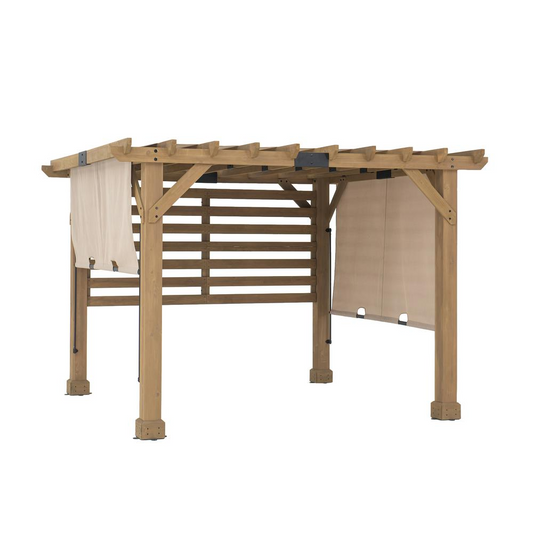 Sunjoy 10 x 11 ft Cedar Wood Frame Pergola with Adjustable Canopy&Privacy Screen