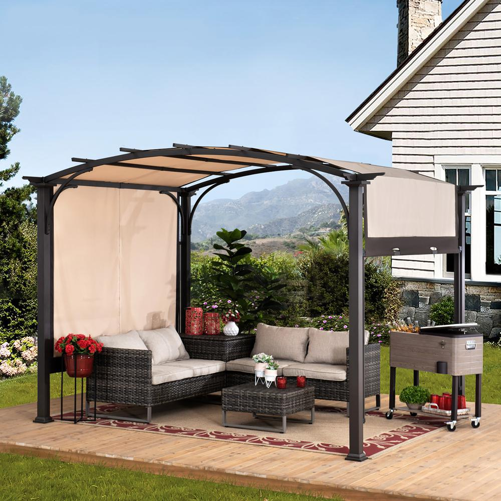 Sunjoy  9 x 11ft Outdoor Steel Arched Pergola with Adjustable Canopy