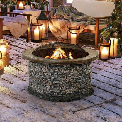 Fire Pit for Outside, Outdoor Stone Wood Burning Firepits