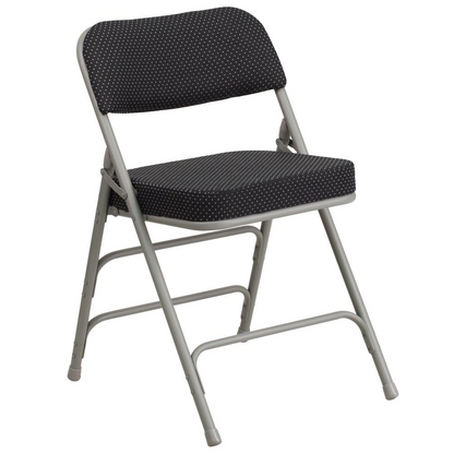 HERCULES Series Premium Curved Triple Braced & Double Hinged Black Pin-Dot Fabric Metal Folding Chair