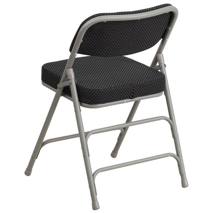 HERCULES Series Premium Curved Triple Braced & Double Hinged Black Pin-Dot Fabric Metal Folding Chair