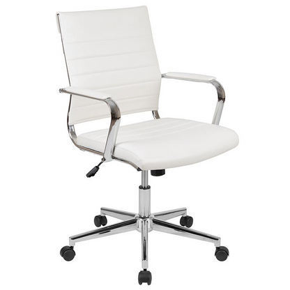 Work From Home Kit - White Adjustable Computer Desk, LeatherSoft Office Chair and Side Handle Locking Mobile Filing Cabinet