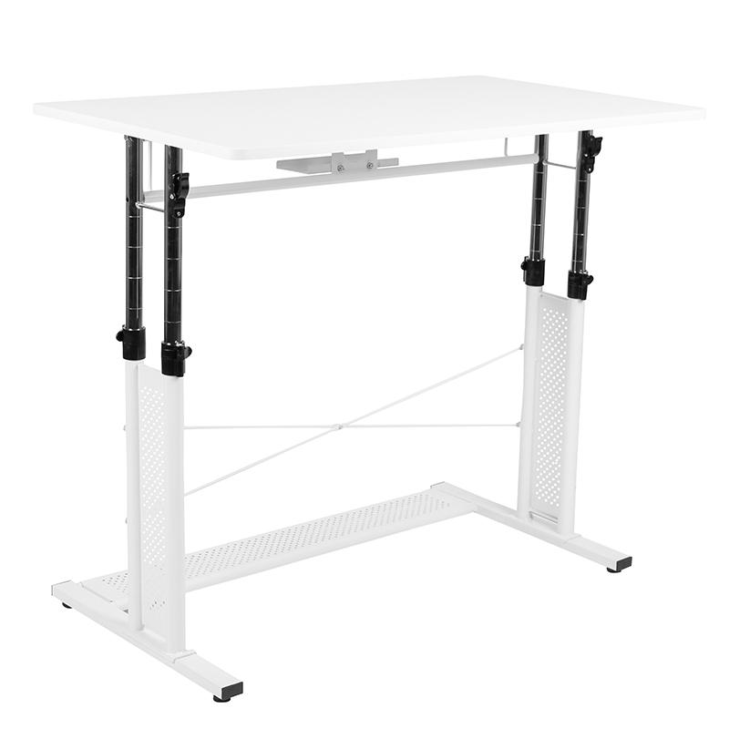 Work From Home Kit - White Adjustable Computer Desk, LeatherSoft Office Chair and Side Handle Locking Mobile Filing Cabinet