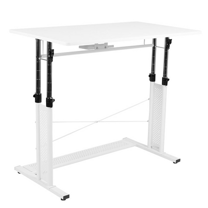 Work From Home Kit - White Adjustable Computer Desk, LeatherSoft Office Chair and Side Handle Locking Mobile Filing Cabinet