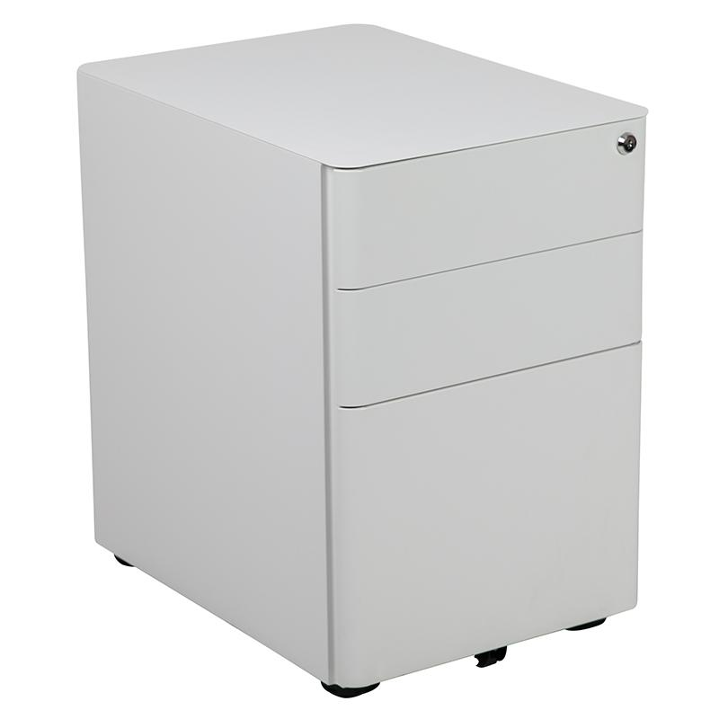 Work From Home Kit - White Adjustable Computer Desk, LeatherSoft Office Chair and Side Handle Locking Mobile Filing Cabinet