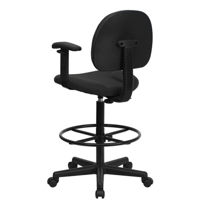 Black Patterned Fabric Drafting Chair with Adjustable Arms (Cylinders: 22.5''-27''H or 26''-30.5''H)