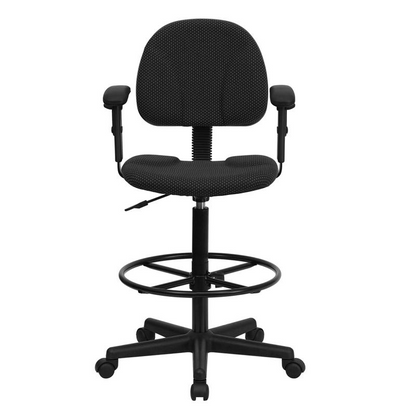 Black Patterned Fabric Drafting Chair with Adjustable Arms (Cylinders: 22.5''-27''H or 26''-30.5''H)