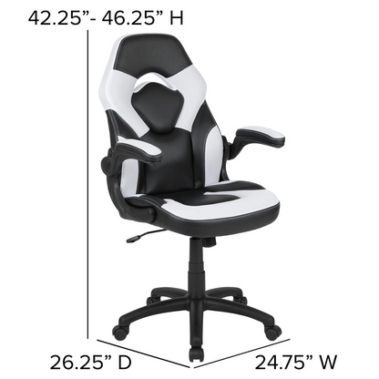 X10 Gaming Chair Racing Office Ergonomic Computer PC Adjustable Swivel Chair with Flip-up Arms, White/Black LeatherSoft