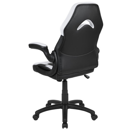 X10 Gaming Chair Racing Office Ergonomic Computer PC Adjustable Swivel Chair with Flip-up Arms, White/Black LeatherSoft