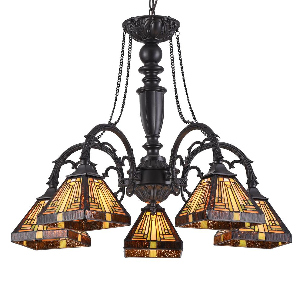 INNES Tiffany-style 5 Light Mission Large Chandelier 27" Wide