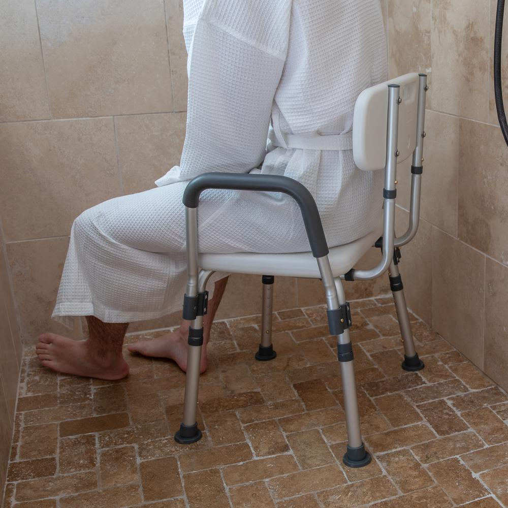 HERCULES Series 300 Lb. Capacity Adjustable White Bath & Shower Chair with Quick Release Back & Arms