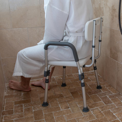 HERCULES Series 300 Lb. Capacity Adjustable White Bath & Shower Chair with Quick Release Back & Arms