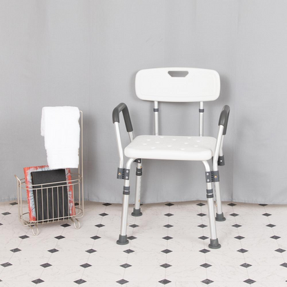 HERCULES Series 300 Lb. Capacity Adjustable White Bath & Shower Chair with Quick Release Back & Arms