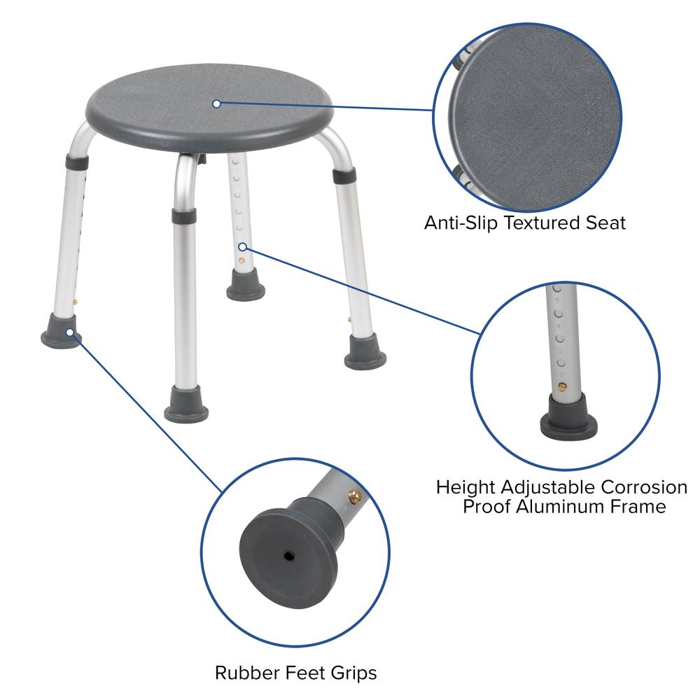 HERCULES Series Tool-Free and Quick Assembly, 300 Lb. Capacity, Adjustable Gray Bath & Shower Stool