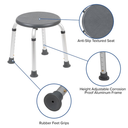 HERCULES Series Tool-Free and Quick Assembly, 300 Lb. Capacity, Adjustable Gray Bath & Shower Stool