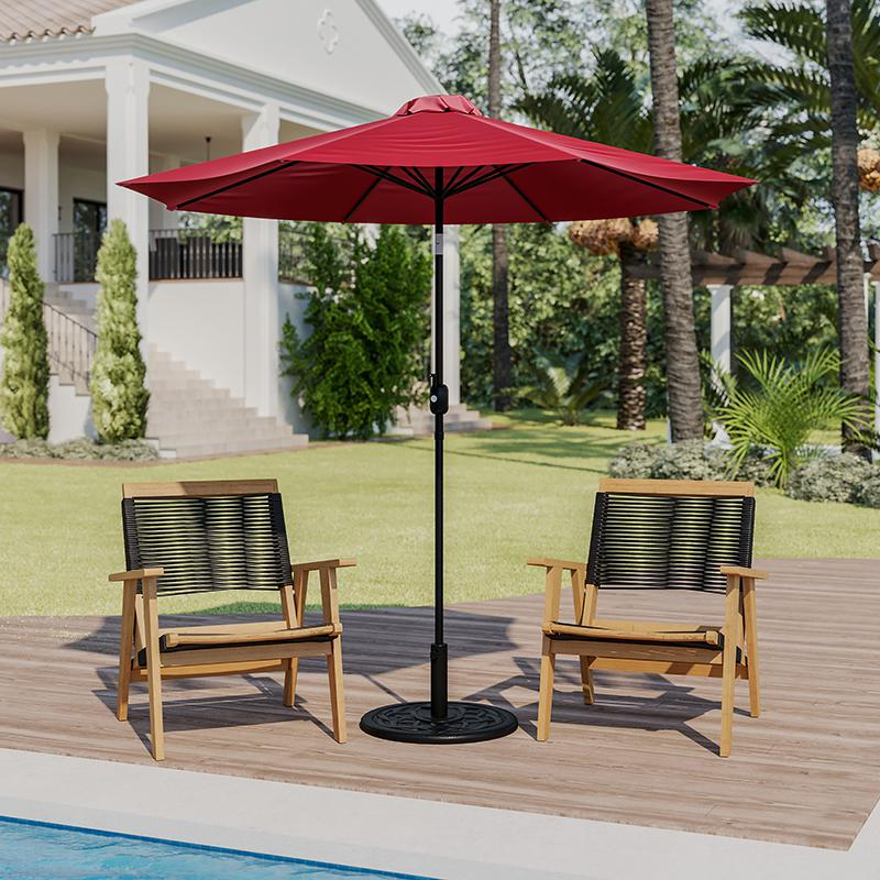 Red 9 FT Round Umbrella with 1.5" Diameter Aluminum Pole with Crank and Tilt Function