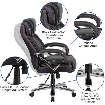 HERCULES Series Big & Tall 500 lb. Rated Black LeatherSoft Executive Swivel Ergonomic Office Chair with Extra Wide Seat